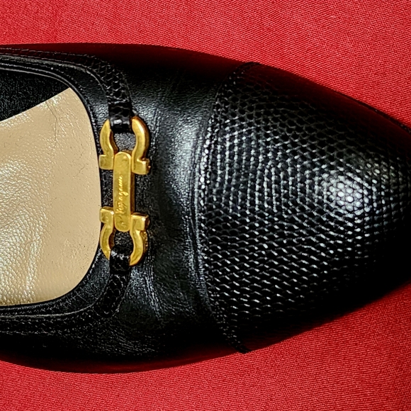 FERRAGAMO | Luisetta style | 9.5 women | Black leather & Lizard trim - Picture 8 of 9
